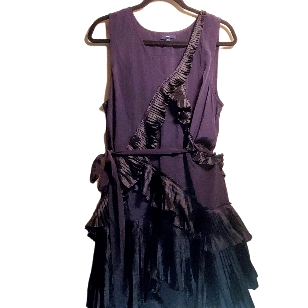 GAP Lil' Black Mini Dress with Pleated Ruffles Tie at Waist Size 14